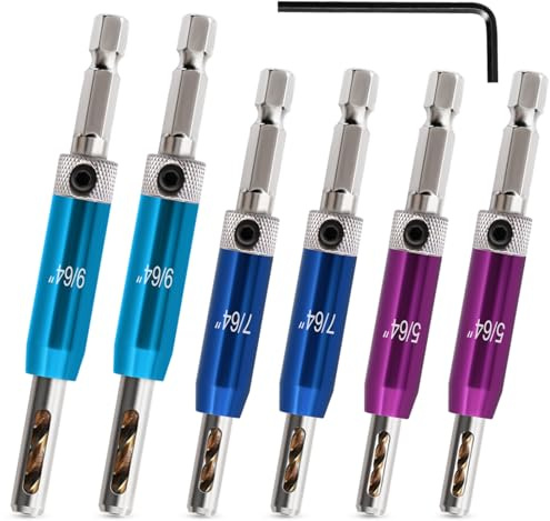 Hinge Drill Bit Self Centring, 6PCS Hinge Screw Centre Drill Bits 5/64 7/64 9/64 Self Centering Drill Bit Set 1/4 Hex Shank vix bits for Hinges Hardware Pilot Hole Drill Bit