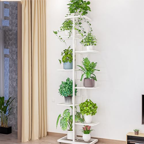 Thaookte 8 Etagen PflanzenstäNder 141cm BlumenstäNder Metall Weiß Pflanzenregal Indoor Outdoor Blumenregal Blumentreppe Pflanzentreppe Blumenbank Blumenhocker für Innen Garten Balkon Wohnzimmer Deko