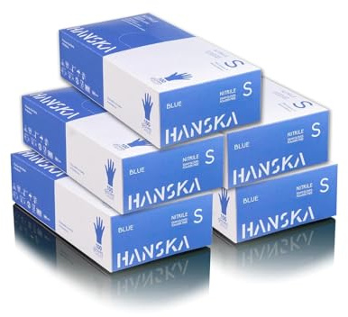 HANSKA 500 Guanti Monouso Nitrile Blu - Senza Polvere - Usa e Getta- Ambidestri - Non Sterili - Base di Gomma - Adatti per Ambiti Medici, Manipolazione degli Alimenti (500, S)