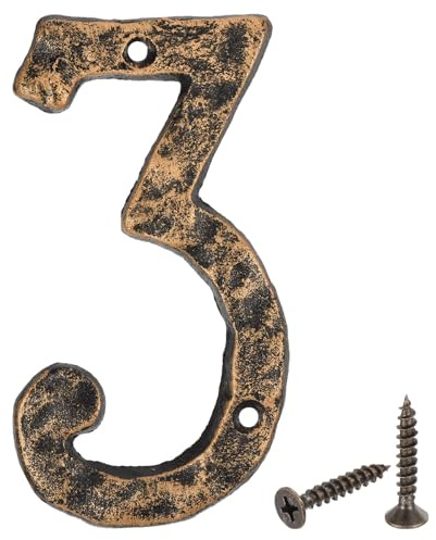 sourcing map Numero di indirizzo civico, 14 cm, in ghisa, stile vintage, numero 3, numeri esterni per casa, strada, ufficio, cassetta postale, colore: nero e oro