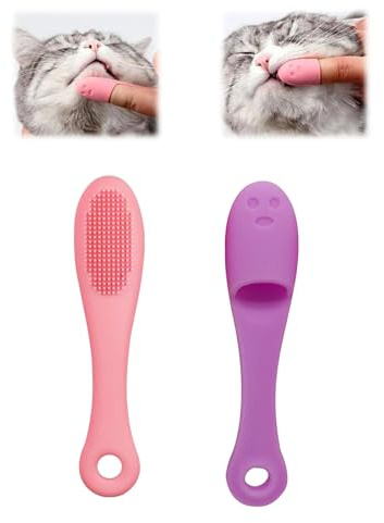 2 Pcs Silicone Cat Chin Brush, Soft Silicone Scrubber Cats, Pet Finger Toothbrush Dental Care, for Gentle Cleaner Supplies Perfect Puppies and Cats, Available in Pink and Purple Colors