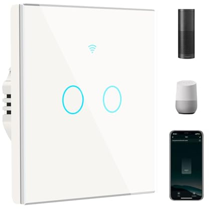 Bkiyougo Smart Light Switch, Smart Touch Light Switch 2 Gang Smart Wall Light Switch Works with Alexa and Google Home White