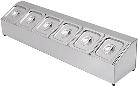 Contenitori in acciaio inox suddivisi in 6 scomparti con coperchio, 6 griglie per spezie, contenitori per alimenti in acciaio inox, ermetici e inodori, per grigliate, panetteria e gastronomia