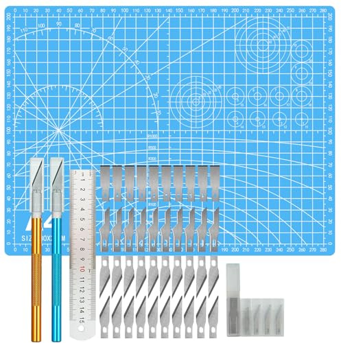FANFX 44PCS A4 Cutting Mat Kit, A4 Mat for Carving Crafts, Cutting Board for Sewing Self Healing Cutting Mat (Blue)