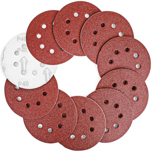 AUGOLA Lot de 60 disques abrasifs de 125 mm, grain 40, 12,7 cm, 8 trous pour ponceuse orbitale aléatoire
