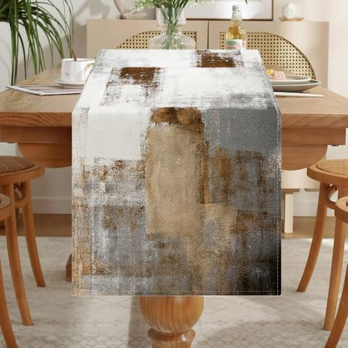 LOZULO Tischläufer Modern Braun Läufer Tisch Boho Leinen Tischläufer Abwaschbar Landhausstil Table Runner Party Tischdeko Outdoor Wetterfest 40x140 für Couchtisch