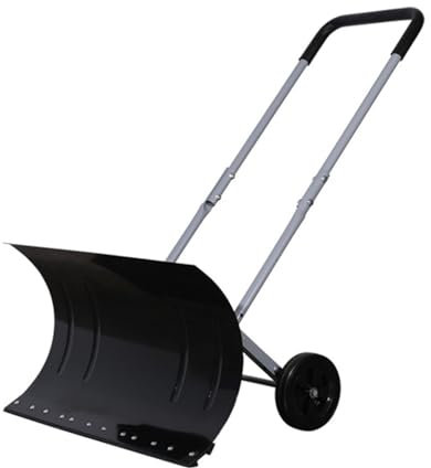 Pelle à neige avec roues pour allée, poignée extensible et réglable, bord métallique réversible, roues antidérapantes, construction durable et robuste