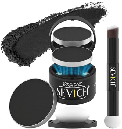 SEVICH Polvere magnetica ricaricabile per ritocchi alla radice dei capelli, impermeabile, copertura grigia e correttore per attaccatura dei capelli, con doppio pennello, nero, 4 g (2 pezzi)