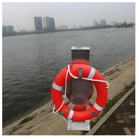 MZZKFC Rettungsring Boje Hänger Für Boot, Metall Marine Rettungsring Halterung Rostfrei, Mit 40cm Seil Lagerung Disc, 100cm Boden Stehend All-Wetter Rettungsring Lagerung Unterstützung(1 Piece)