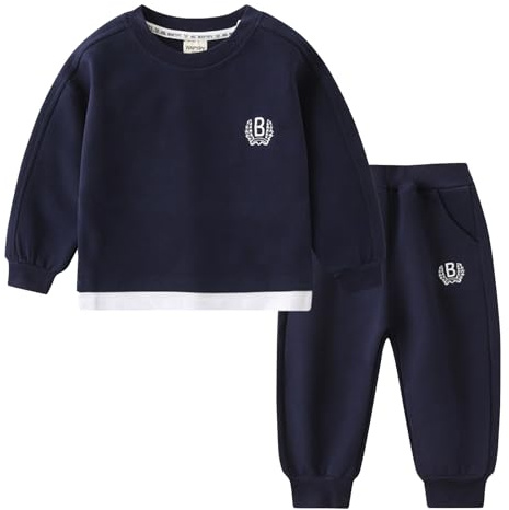 Småbarn baby pojke höst vinterkläder enfärgad långärmad pullover sweatshirt toppar joggingbyxor outfit set