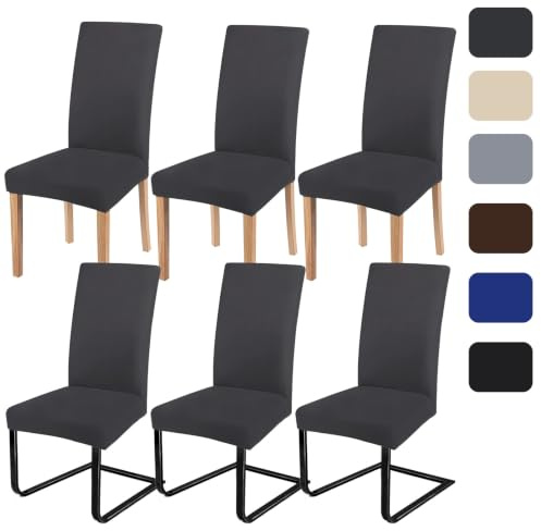 ZCLIKEU Stuhlhussen 6er Set Schwingstühle Universal Husse, Moderne Stretch Stuhlhussen Abnehmbarer Waschbarer Stühle für Haus, Küche, Hotel, Restaurant, Hochzeit Partys – Dunkelgrau