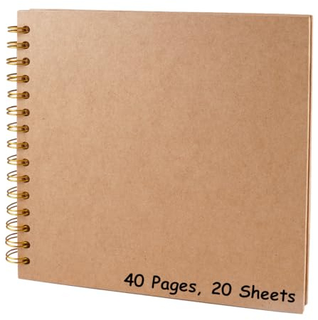 TNGJJY Hardcover Kraftpapier Spiralalbum, 20 x 20 cm, Fotoalbum zum Selbstgestalten 20 Seiten, Kraftpapier Erinnerungsbuch, Spiralalbum, Ringbuch Fotoalbum, für Geburtstag, Hochzeit, Jahrestag, Braun