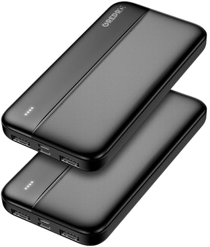 GREPRO Power Bank 10000mAh - 2 Pack, 2 USB A + 2.4A USB-C Output Ports | Portable Charger Battery Pack with Type-C Input Compatible with iPhone 17 16 15 Pro Max phones and Tablets