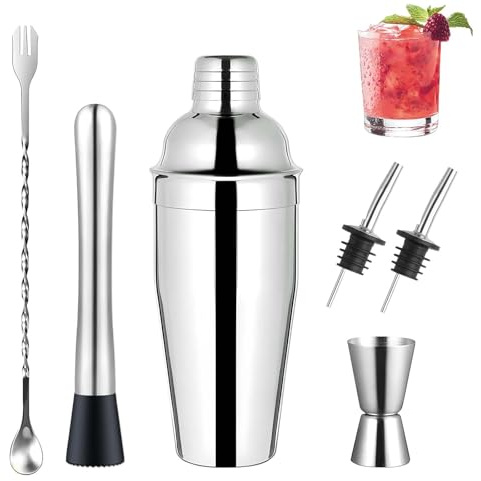 Cocktailshaker, cocktailshaker tillbehör, shaker rostfritt stål, 750 ml 6-delad cocktailbartender set, professionella bartendertillbehör, bartender blandningsverktyg, för hem, bar, sammanställning