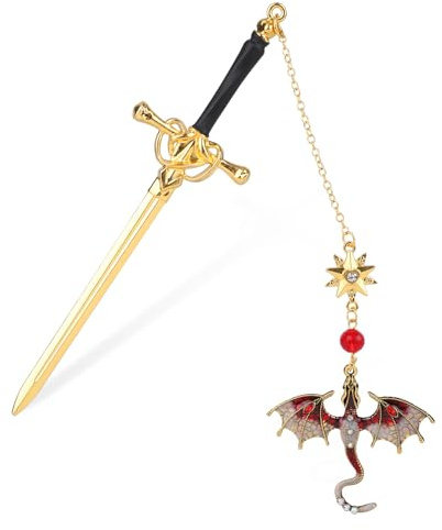 SAVITA Drachen Schwert Lesezeichen, Fantasie Metall Buchmarker mit Drachen Anhänger Cooler Seitenhalter Einzigartiges Lesezubehör für Frauen Männer Fans Lehrer Buchliebhaber Lustige Geschenke (Gold)