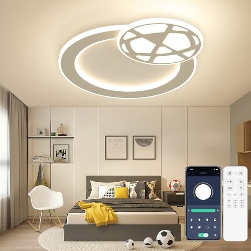 EASY EAGLE Deckenlampe LED Deckenleuchte, 37CM Kinderzimmer Lampe Decke Fußball Deckenleuchten Dimmbar mit Fernbedienung und APP für Wohnzimmer, Schlafzimmer, Jugendzimmer