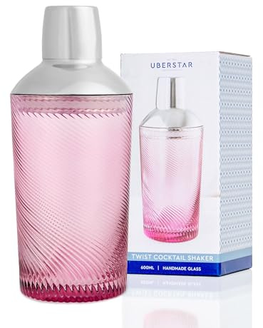 Twisted Coloured Cocktail Shaker with Built in Strainer (Pink)