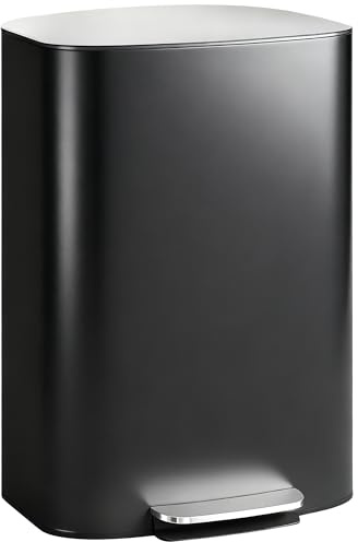 HOMCOM 50L Kitchen Bin with Soft-Close Lid and Stay-Open Function, Stainless Steel Pedal Bin with Removable Inner Bucket, Carry Handle for Kitchen, Office, Home, Black