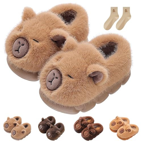 Generisch Zapatillas de estar por casa de Capybara, zapatillas de peluche de animales esponjosos, pantuflas cálidas de invierno para niños y adultos, 42/43 EU