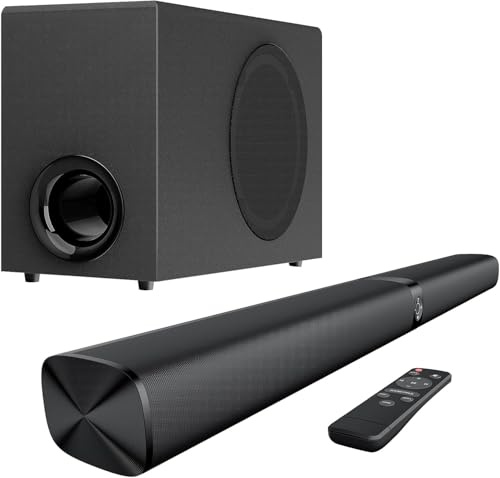 GarageRock Barre de Son pour Téléviseur avec Caisson de Basses, 110W Home Cinema avec Deep Bass&Volume Boost&3 Modes d'égalisation, Bluetooth 5.3/Arc/Opt/AUX, Surround System pour TV/PC/Projecteur