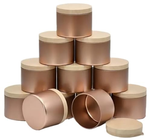 IKFGTJRE Ljusglas ljusglas med lock i träutseende, 24 pack, roséguld, cylindrisk – perfekt för hantverk och förvaring (8 oz-24-färg 01)