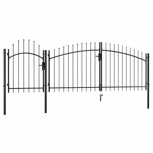 Mokuyary Gartentor Stahl 1.75x4 m Schwarz Zauntür, Gartentür Zauntor Zaun, Hoftür Tor für Garten, Hinterhof, Terrasse
