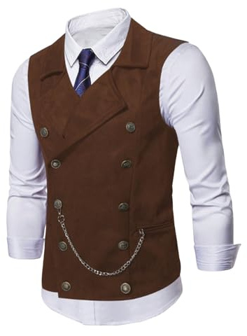Generisch Gilet traditionnel pour homme Jacquard brodé - Bloc de couleur - Gilet à simple boutonnage - Col en V - Élégant - Coupe ajustée - Gilet de mariage décontracté - Veste de smoking western, T1