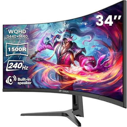 CRUA 34 WQHD 240Hz Ultrawide Curved Gaming Monitor, 1500R, FreeSync, Black