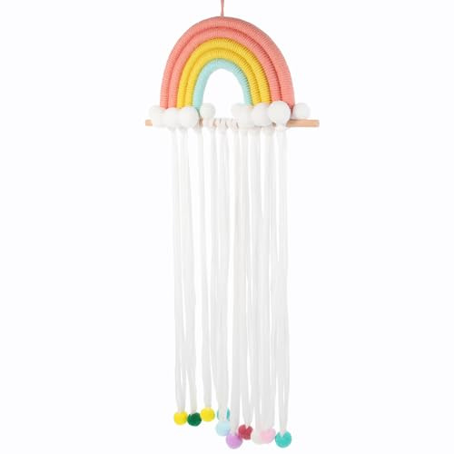MALUGOGO Organizador de Accesorios Cabello Soporte de Madera y Algodón, Colgador de Pared para Pinzas de Pelo de Niñas, Decoración Dulce para Habitación