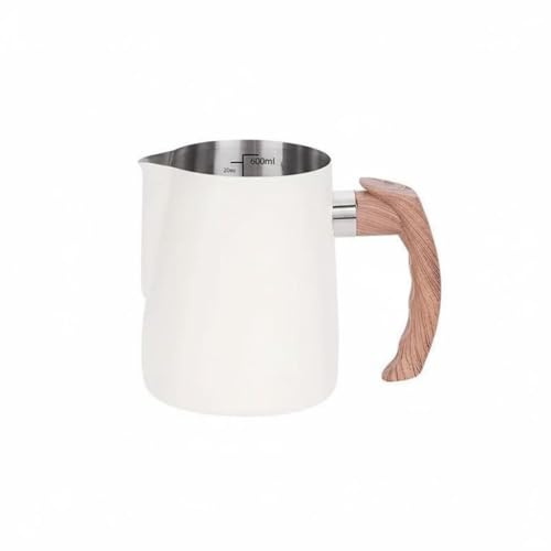 Jarra de Acero Inoxidable para Latte Art Resistente Al Óxido y a las Manchas Jarra Leche con Mango Madera para Baristas, Aficionados Al Café, color to 2, 600ML