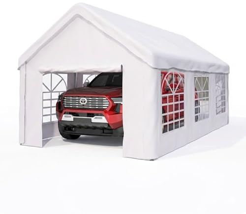 Carport Zeltgarage 3x6m Garagenzelt Winterfest - Mobiler Unterstand für Auto SUV LKW - Wasserdichtes Partyzelt mit Abnehmbaren Seitenwänden & Roll-up-Tür - Stabiles Weidezelt mit UV-Schutz Fenster