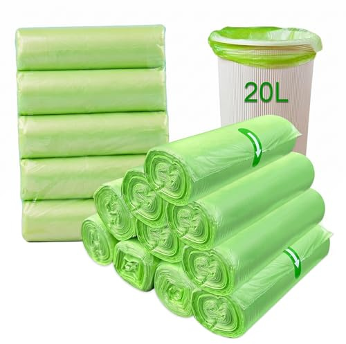 200 piezas de bolsas de basura compostables de 20L, bolsas de basura de 50x60cm para cocina, hechas a base de almidón de PSM y PE, resistentes a roturas e impermeables para cocina, oficina, sala de