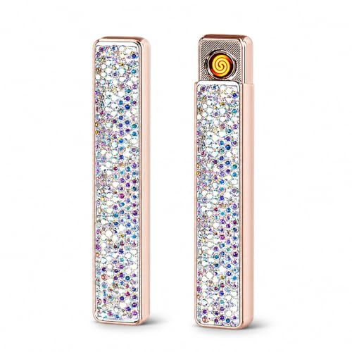 2 mecheros eléctricos con incrustaciones de diamantes, recargables, encendedor eléctrico con conector USB, pitillera brillante, sin llama, personalizable, regalo para mujer