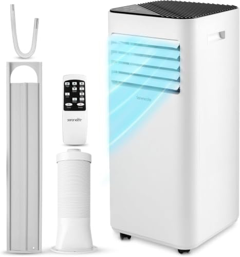 SereneLife Aire Acondicionado Móvil 7000 BTU 28 m² - Aire Acondicionado Portátil con Descarga, Aire Acondicionado Móvil 3 en 1 Ventilador Deshumidificador, Kit Ventana Incluido, Silenciador 54 dB