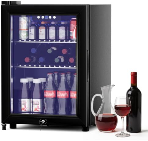 LUMENOX 58L Table Top Mini Fridge, 4°C-16°C Touch Control with Digital Display,43dB UV-Protected Double Tempered Glass Door with Lock, for Bedroom, Office & Kitchen [Energy Class E]