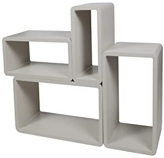 Cube Verstärkte Vielen Farben MDF Retro Design 4er Set Regal Regale Wandregal Deko Würfel CD DVD Lounge LO01 (Grau)