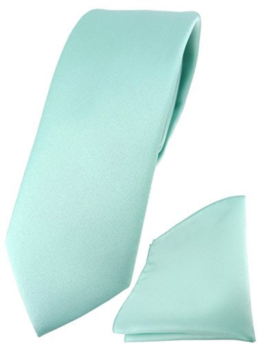 TigerTie Herren Krawatte – schmale 5,5 cm Krawatte Designer Einstecktuch in mint grün einfarbigem Design, ideal für Geschäftstermine, festliche Anlässe und die Freizeit