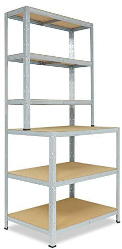 shelfplaza® 190x90x60cm HOME Werkbank Regal Schwerlast verzinkt mit 6 Böden à 145kg Tragkraft/Metall Schwerlast Steckregal Schwerlastregal Stufenregal Metall Regalsystem/Regale Lagerregale