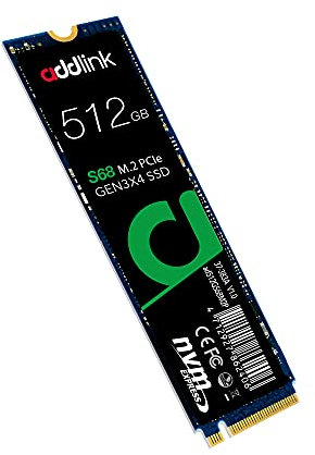 addlink S68 512GB M.2 PCIe Gen3 NVMe Internal SSD - Up to Read 2,100 MB/s, Write 1,700 MB/s - 3D TLC NAND M.2 2280 Internal Solid State Drive (auk512GBS68M2P)