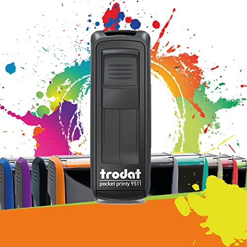 Trodat Pocket Printy 9511 - Tampon Encreur Professionnel Automatique De Poche 3 lignes À Personnaliser - Empreinte 38 x 14 mm Offerte (Noir)