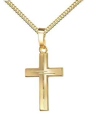 JEVELION Anhänger-Kreuz mit Diamantschliff Kreuz in Kreuz teilmattiertes Goldkreuz für Damen, Herren und Kinder Kreuzanhänger Kettenanhänger + Schmuck-Etui mit Halskette