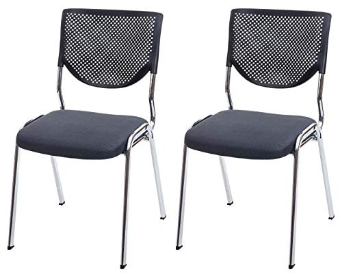 Mendler 2er-Set Besucherstuhl T401, Konferenzstuhl stapelbar, Stoff/Textil - Sitz dunkelgrau, Füße Chrom