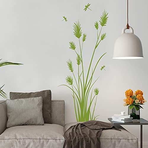 tjapalo® v163 Wandtattoo Schilf Strauch Dekoration Wandaufkleber Wohnzimmer Pflanzen und Gräser Deko Wand, Farbe: Schwarz, Größe: H90xB36cm