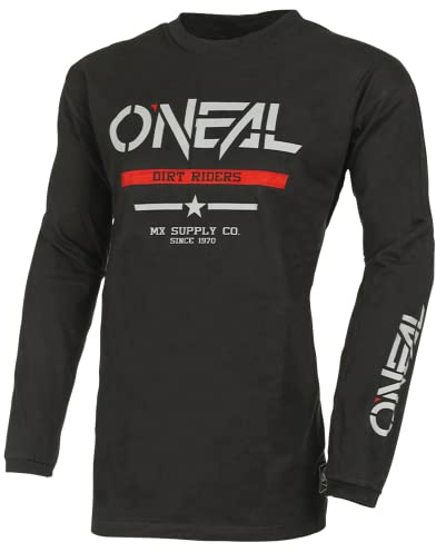 O'NEAL | Motocross-Trikot langarm | MX Enduro | Gepolsterter Ellbogenschutz, ergonomischer Schnitt, atmungsaktiv | Element Cotton Jersey Squadron V.22 | Erwachsene | Schwarz Grau | Größe L