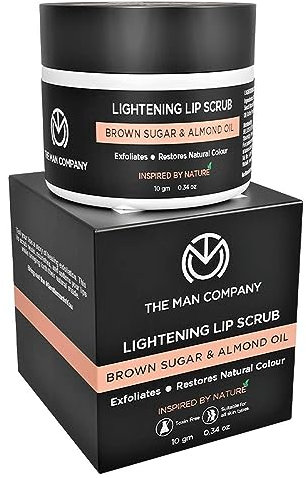 The Man Company Exfoliante labial aclarador con azúcar moreno, aceite de almendras, vitamina E, aceite de coco y aceite de argán para labios secos y agrietados, restaura el color natural, nutre, hidra