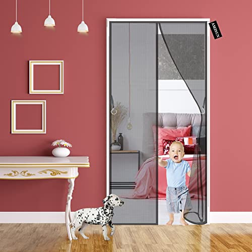 Magnet Fliegengitter Tür Insektenschutz 90x195cm Magnetischer Fliegenvorhang Moskitonetz für Wohnzimmer Balkontür Terrassentür Klebmontage ohne Bohren -Schwarz