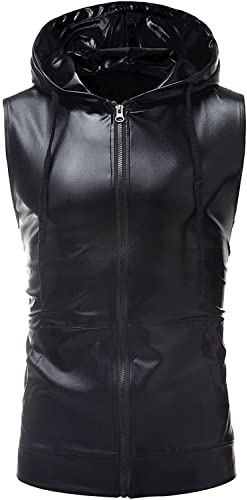 PARKLEES T-shirt à capuche sans manches avec fermeture éclair et poche kangourou pour homme, Z86-noir, M