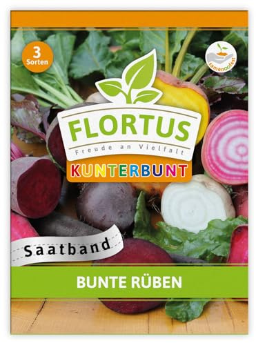 FLORTUS Bunte Rüben Saatband | 3 Saatbänder für den Anbau | Saatgutmischung für rote, weiße, rot-weiße, und gelbe Rüben