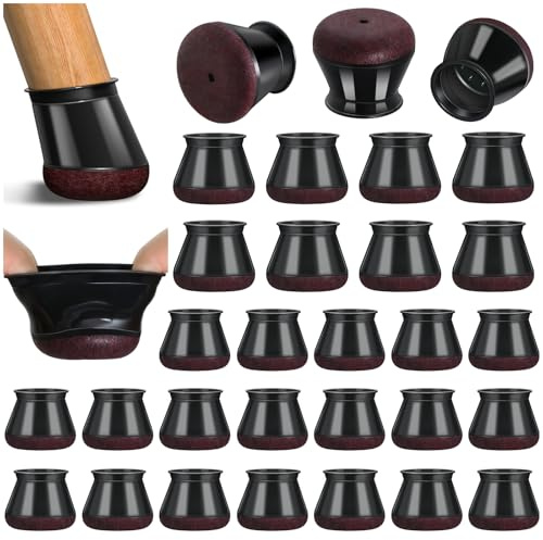 32 stycken stolbensskydd, silikonskyddskåpor runda svarta med lindad filt för stolsben, filtglidare, Förhindra repor på golven och minska buller(Fit:30.1-40mm)