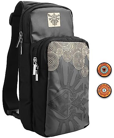HYPERCASE Carrying Travel Bag for Nintendo Switch/Lite/OLED, Portable Sling Crossbody Backpack with 2 Thump Caps, 2 Black Pockets for Console, Dock, Joycon & Accessories